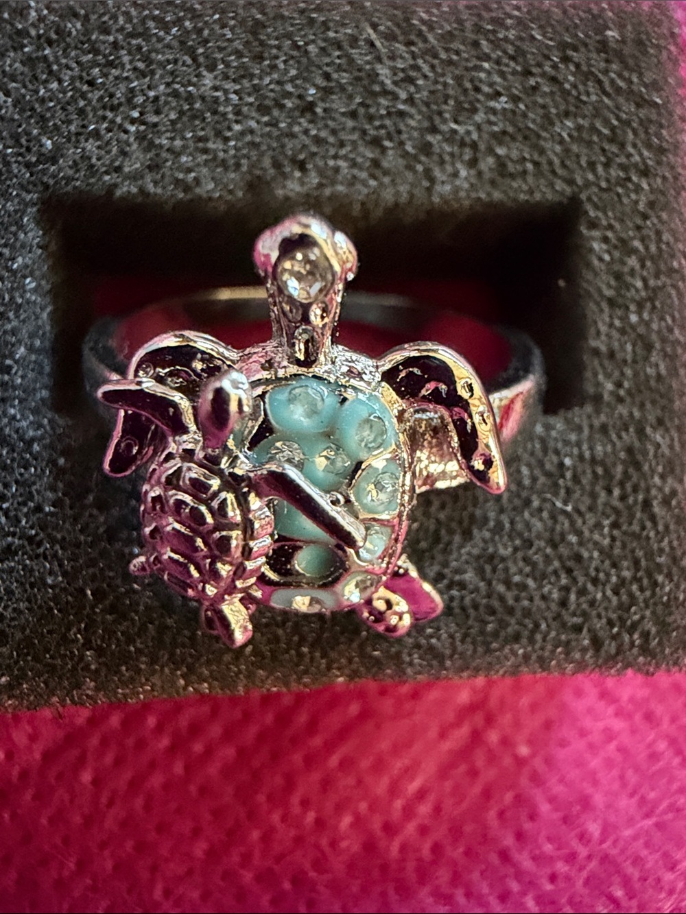 Silver Turtle Ring with Turquoise Accents - Women's Fashion Jewelry